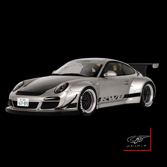 2024 Porsche 911 RWB Abu Silver Metallic with Black Hood 1/18 Model Car by GT Spirit