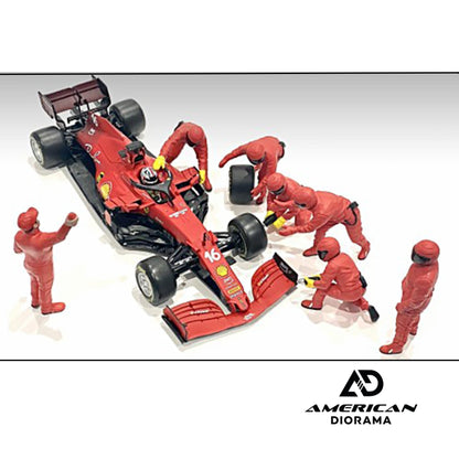 Formula One F1 Pit Crew 7 Figure Set Team Red Release III for 1/18 Scale Models by American Diorama