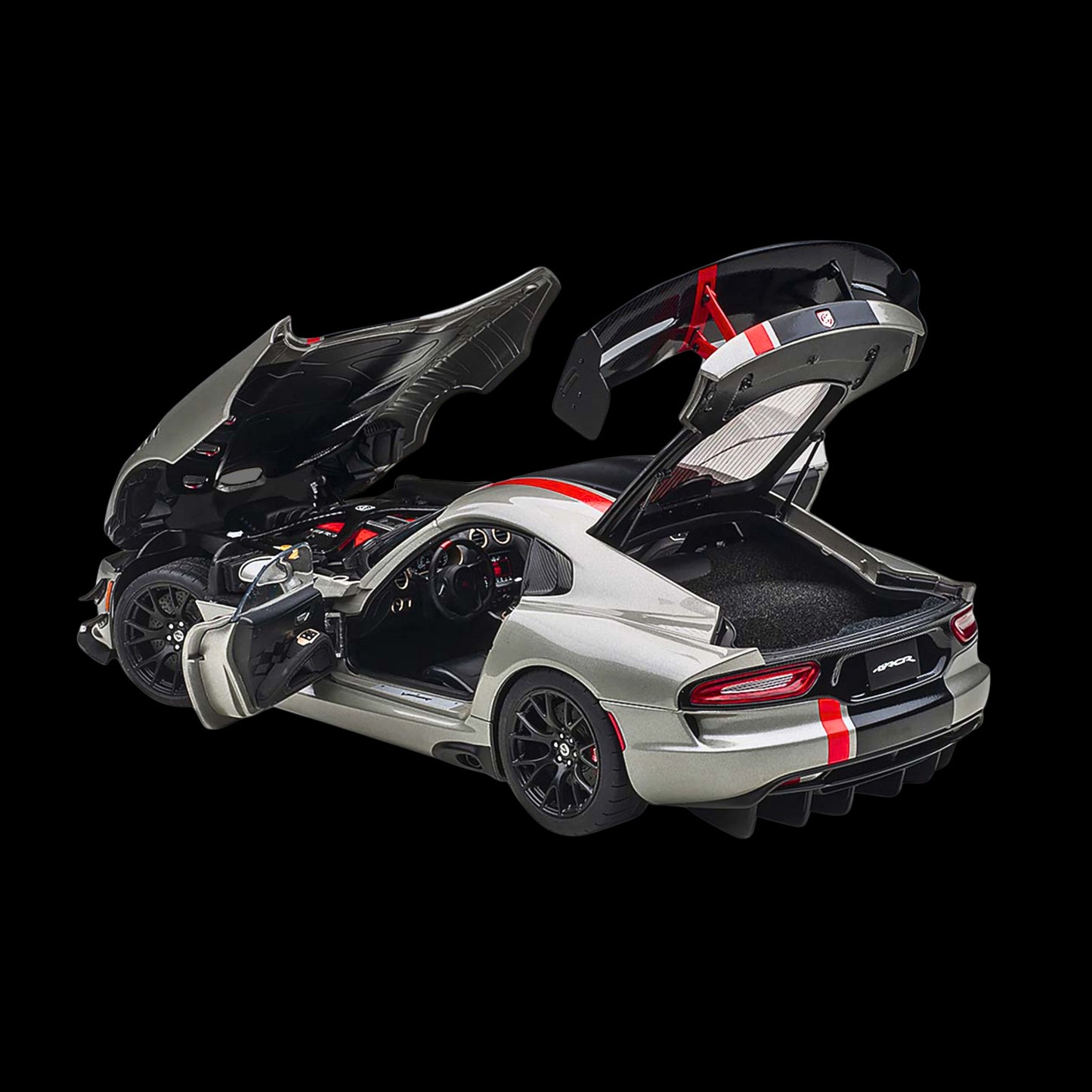 2017 Dodge Viper ACR Billet Silver Metallic with Black and Red Stripes 1/18 Model Car by Autoart