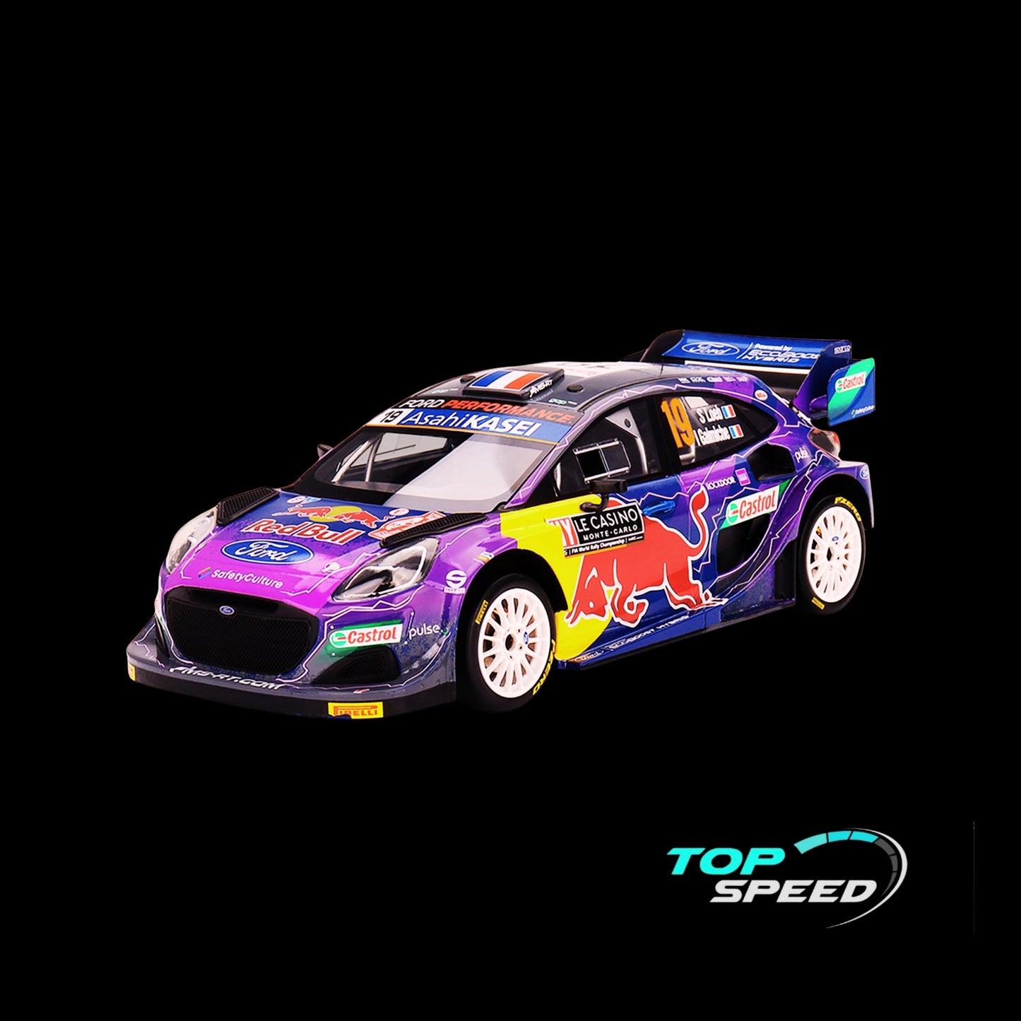 Ford Puma Rally1 #19 Sebastien Loeb - Isabelle Galmiche "M-Sport Ford WRT" Winner "Monte Carlo Rally" (2022) 1/18 Model Car by Top Speed