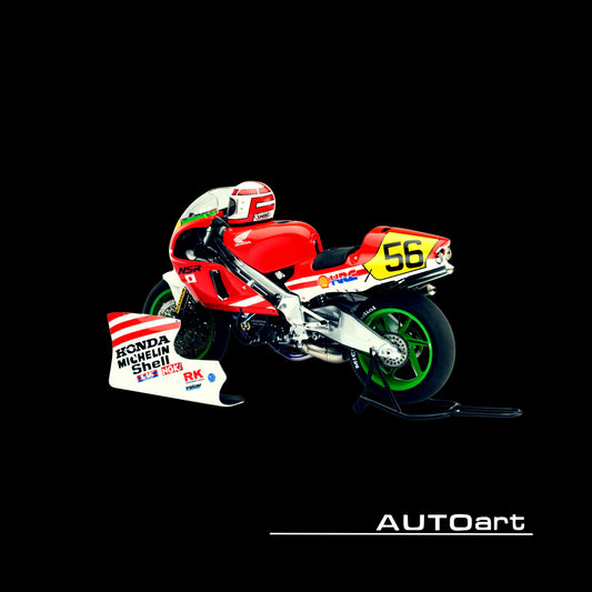 Honda NSR500 WGP500 Motorcycle #56 Red and White with Helmet "Baribari Legend" (1986) OVA 1/12 Model by Autoart
