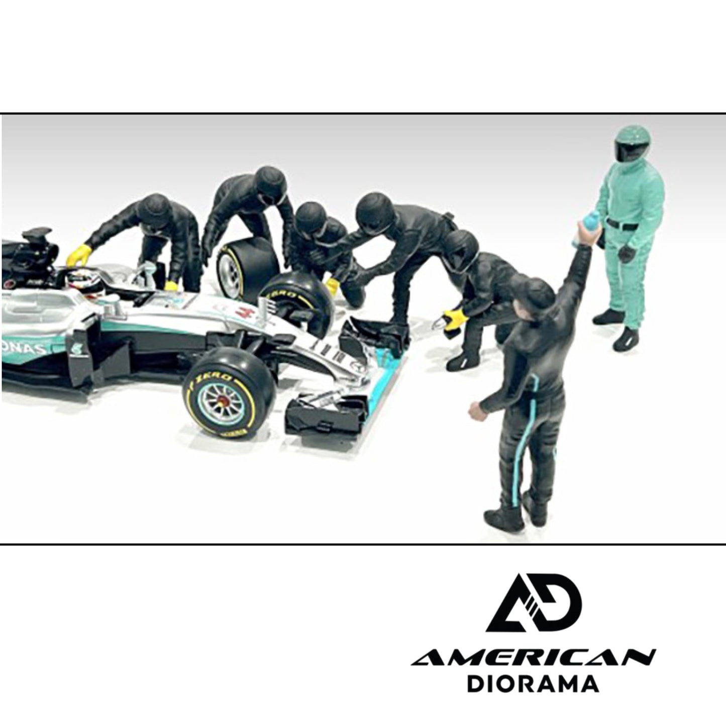 Formula One F1 Pit Crew 7 Figure Set Team Black Release III for 1/18 Scale Models by American Diorama
