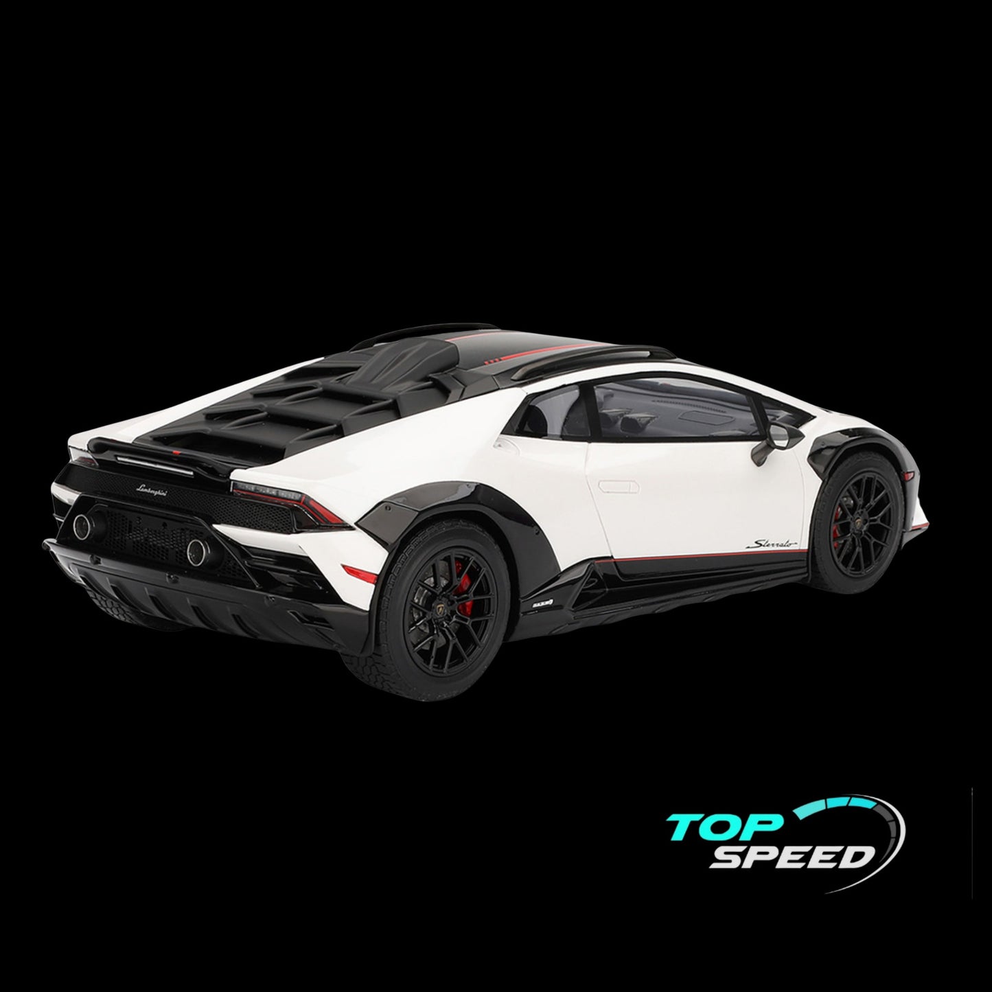 Lamborghini Huracan Sterrato Bianco Asopo White with Matt Black Top and Red Stripes 1/18 Model Car by Top Speed