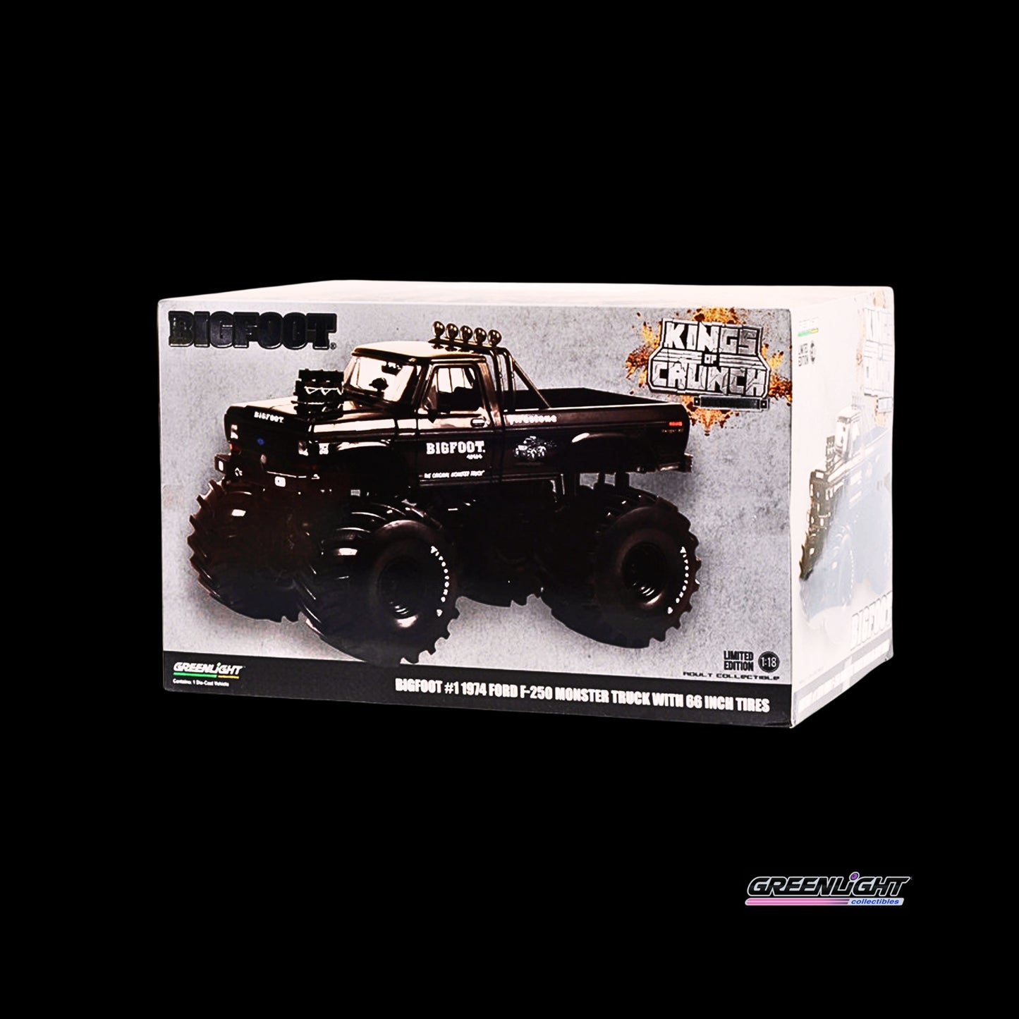 1974 Ford F-250 Monster Truck with 66-Inch Tires Black Bandit Edition "Bigfoot #1" "Kings of Crunch"  by Greenlight