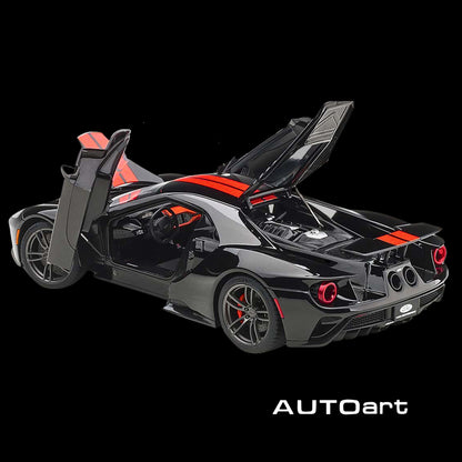 AUTOart 2017 Ford GT Shadow Black w/ Orange Stripes 1/18 Composite Model Car (Opening Panels, Working Spoiler)
