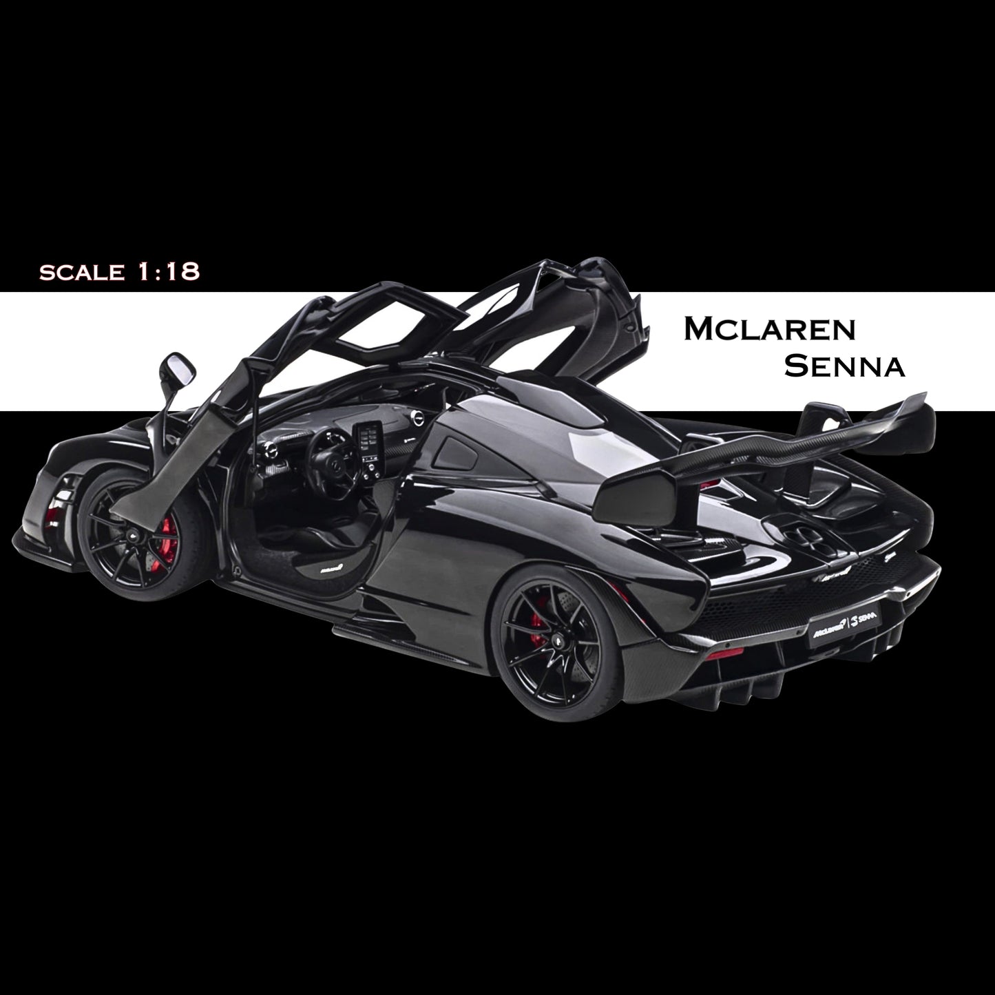 Mclaren Senna Stealth Cosmos Black with Carbon Accents 1/18 Model Car by Autoart