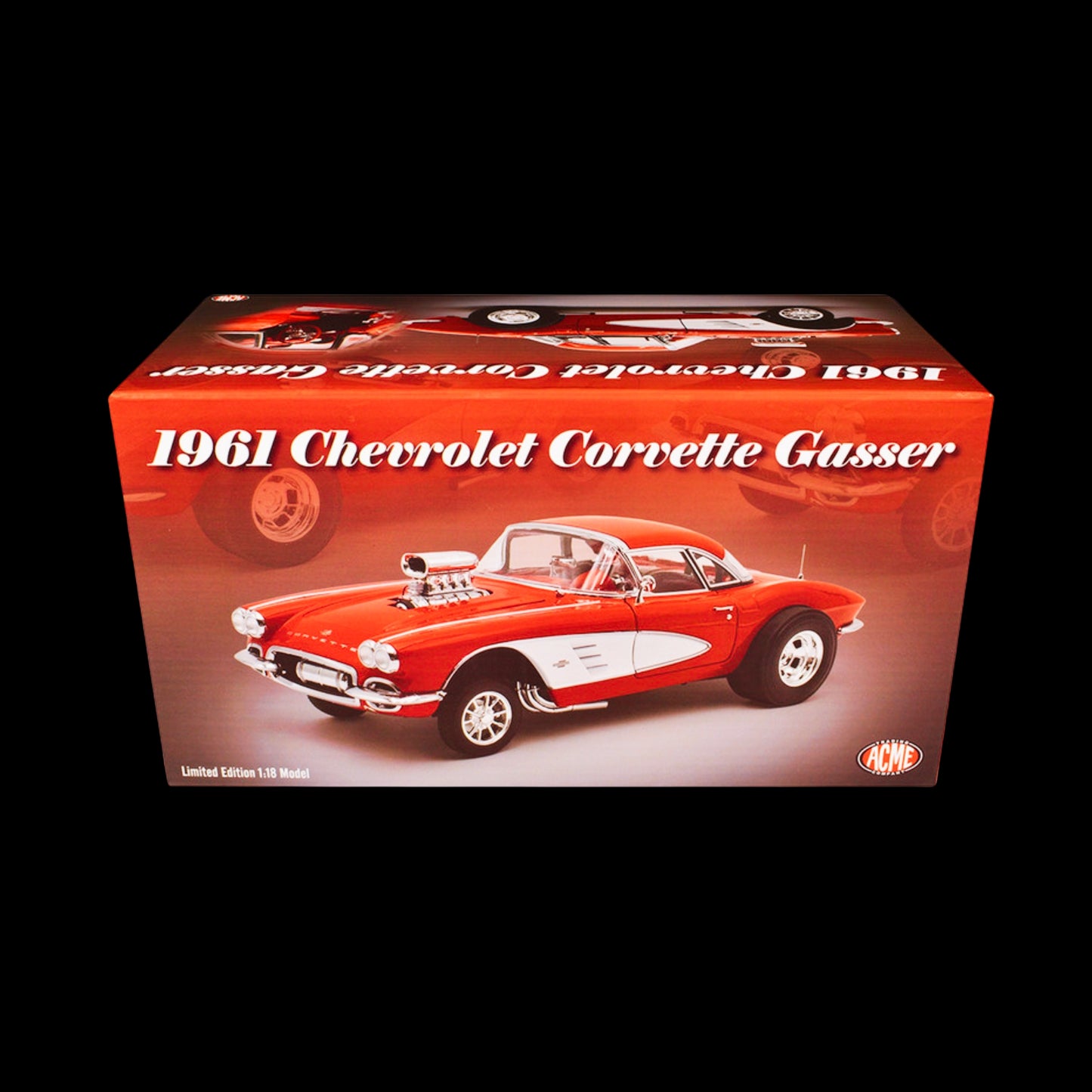 1961 Chevrolet Corvette Gasser – Roman Red, Red Interior | 1:18 Diecast Model by ACME (Limited Edition 300 Worldwide)