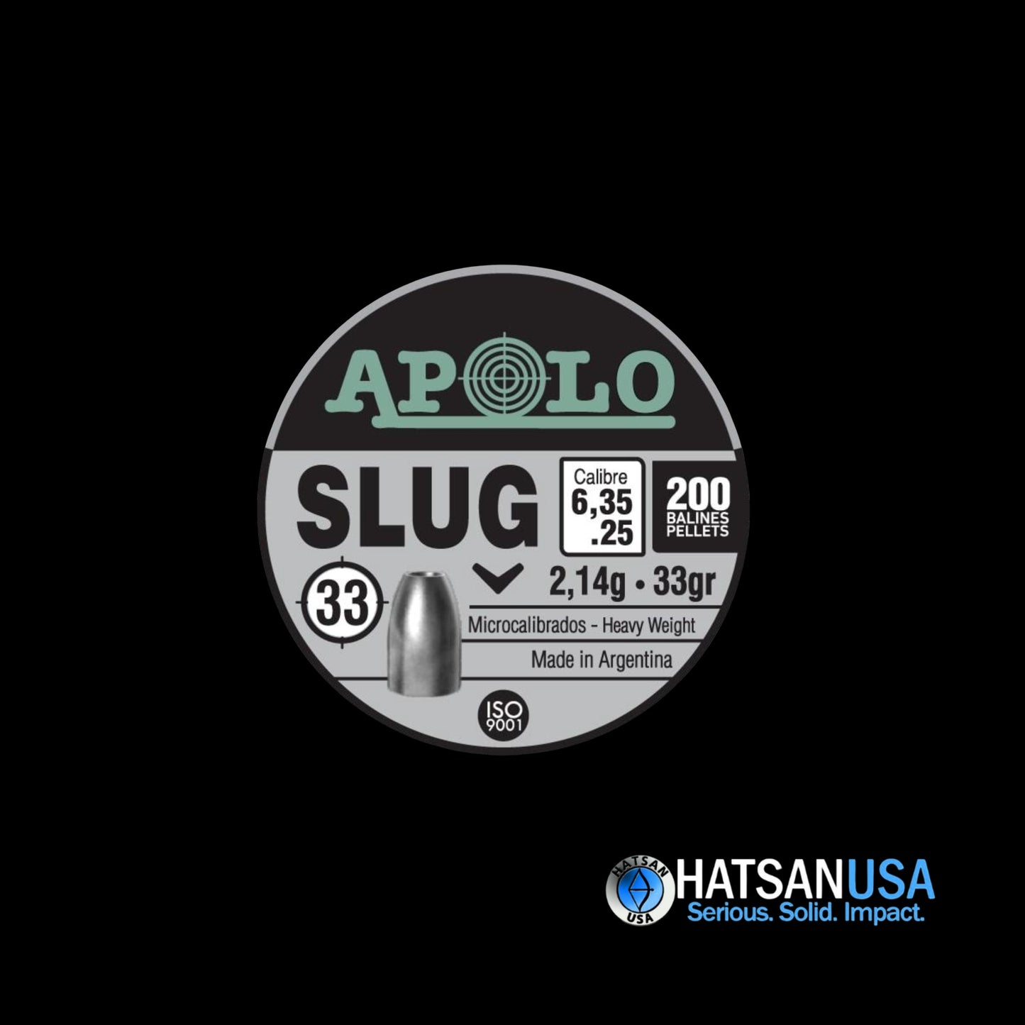 Hatsan Apolo Slug Air Rifle Pellets .25 Cal 33 gr 200/ct