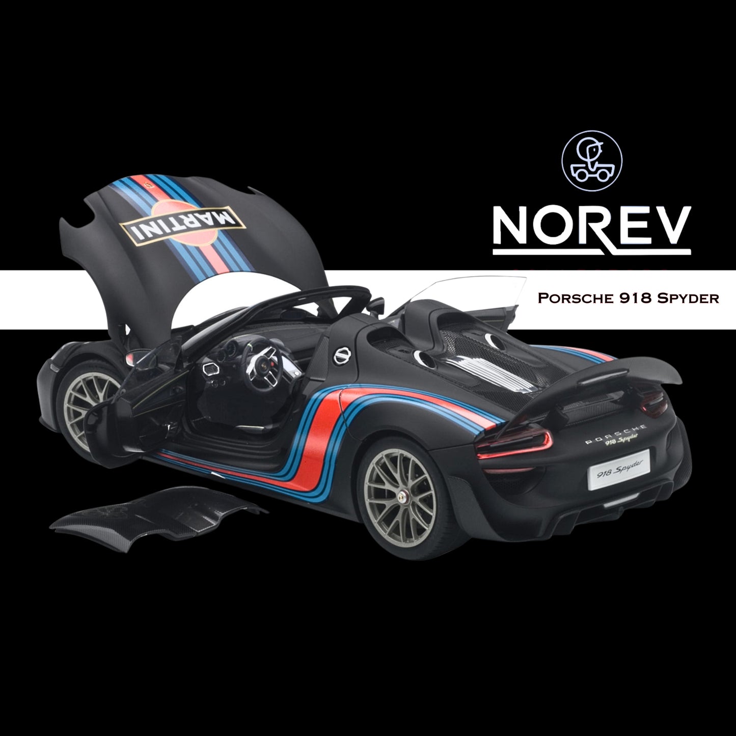 Porsche 918 Spyder Weissach Package Black/ Martini Livery #15 1/18 Model Car by Autoart