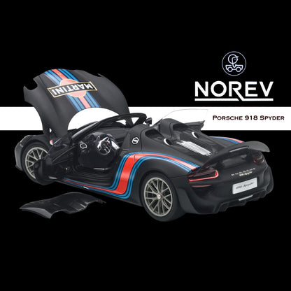 Porsche 918 Spyder Weissach Package Black/ Martini Livery #15 1/18 Model Car by Autoart