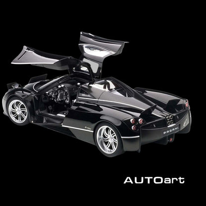 Pagani Huayra Gloss Black with Silver Stripes and Silver Wheels 1/12 Model Car by Autoart