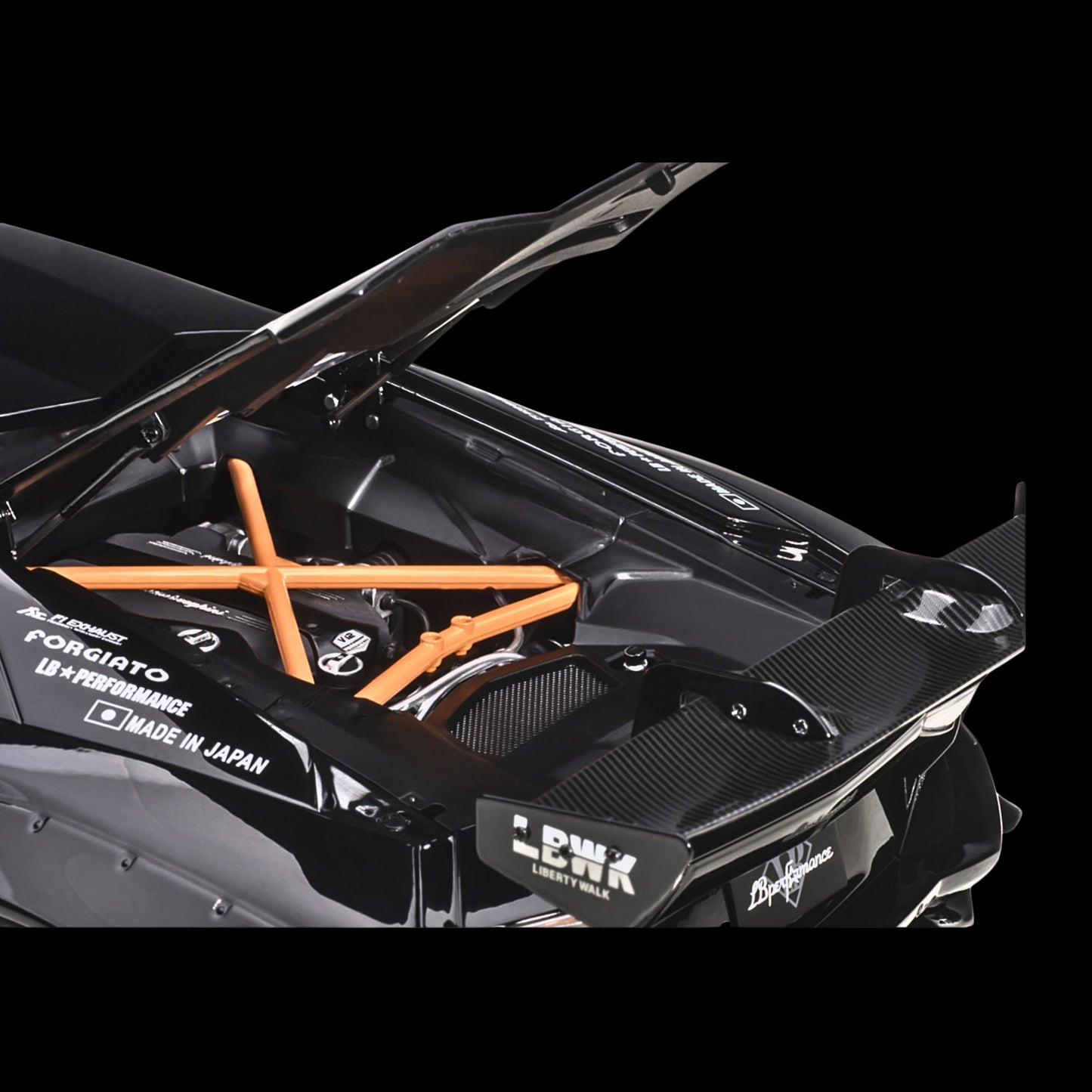 Lamborghini Aventador Liberty Walk LB-Works Livery Black with Carbon Hood Limited Edition 1/18 Model Car by Autoart
