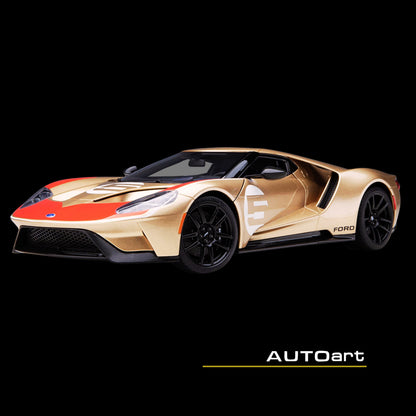 Ford GT Heritage Edition #5 "Holman Moody" Gold Metallic with Red and White Graphics 1/18 Model Car by Autoart