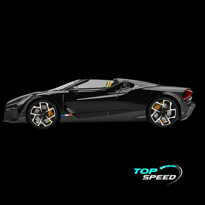 Bugatti W16 Mistral Black with Yellow Interior 1/18 Model Car by Top Speed