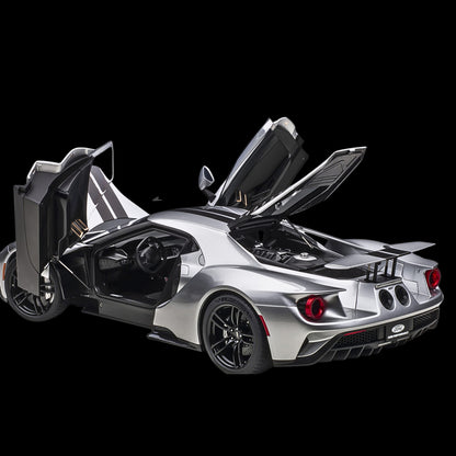 AUTOart 2017 Ford GT Ingot Silver Metallic w/ Black Stripes 1/12 Model Car (Opening Panels, Working Spoiler)