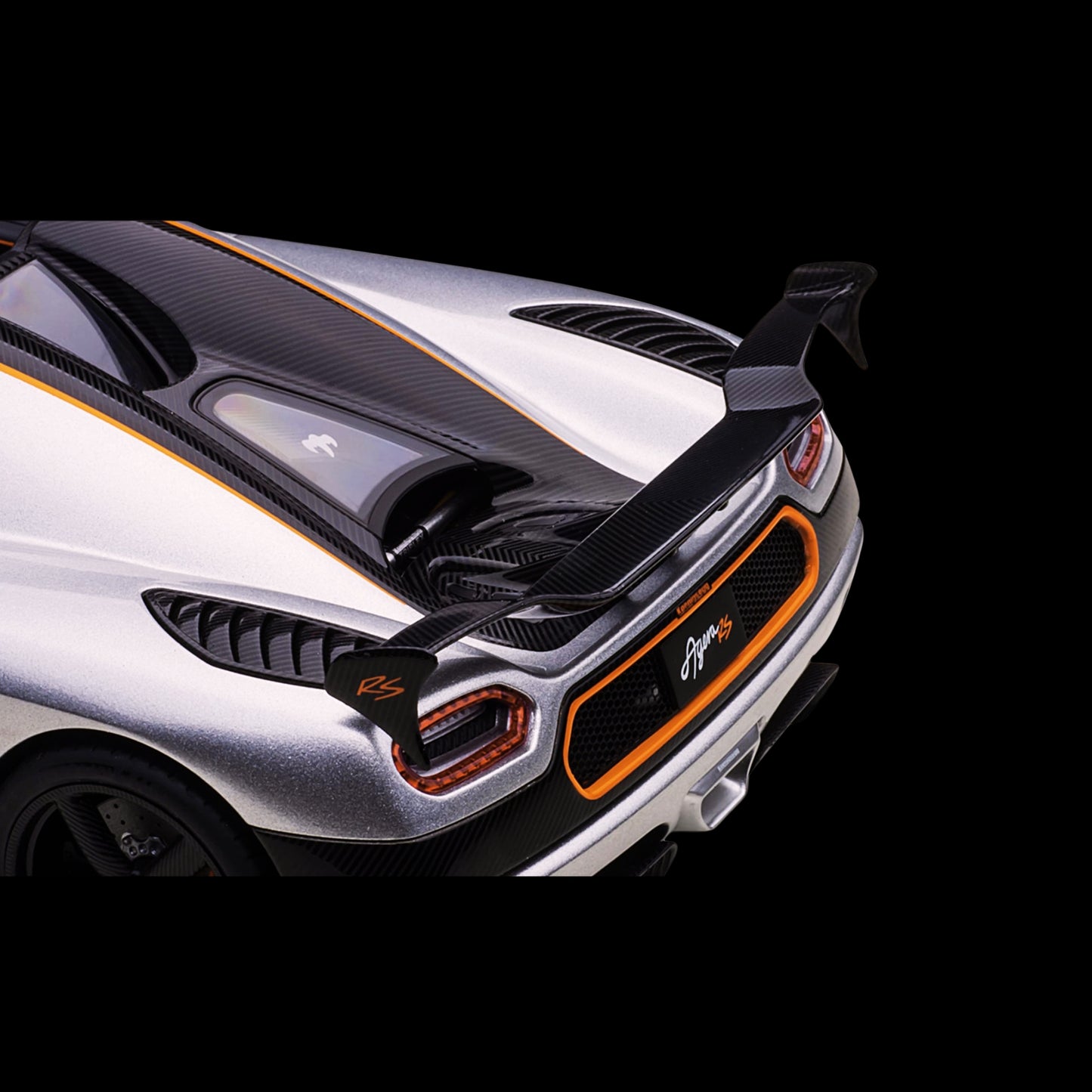 Koenigsegg Agera RS Moon Silver with Carbon and Orange Accents 1/18 Model Car by Autoart