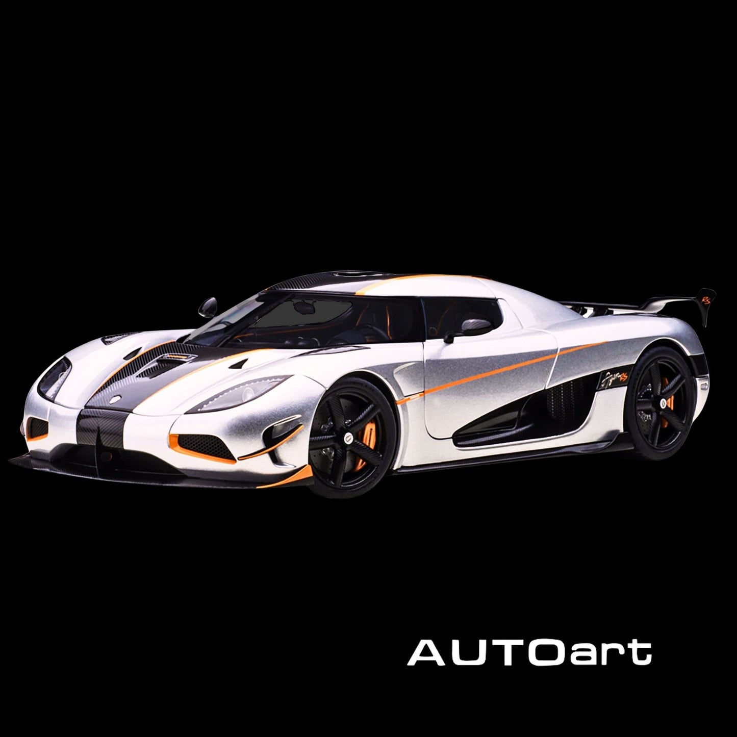 Koenigsegg Agera RS Moon Silver with Carbon and Orange Accents 1/18 Model Car by Autoart