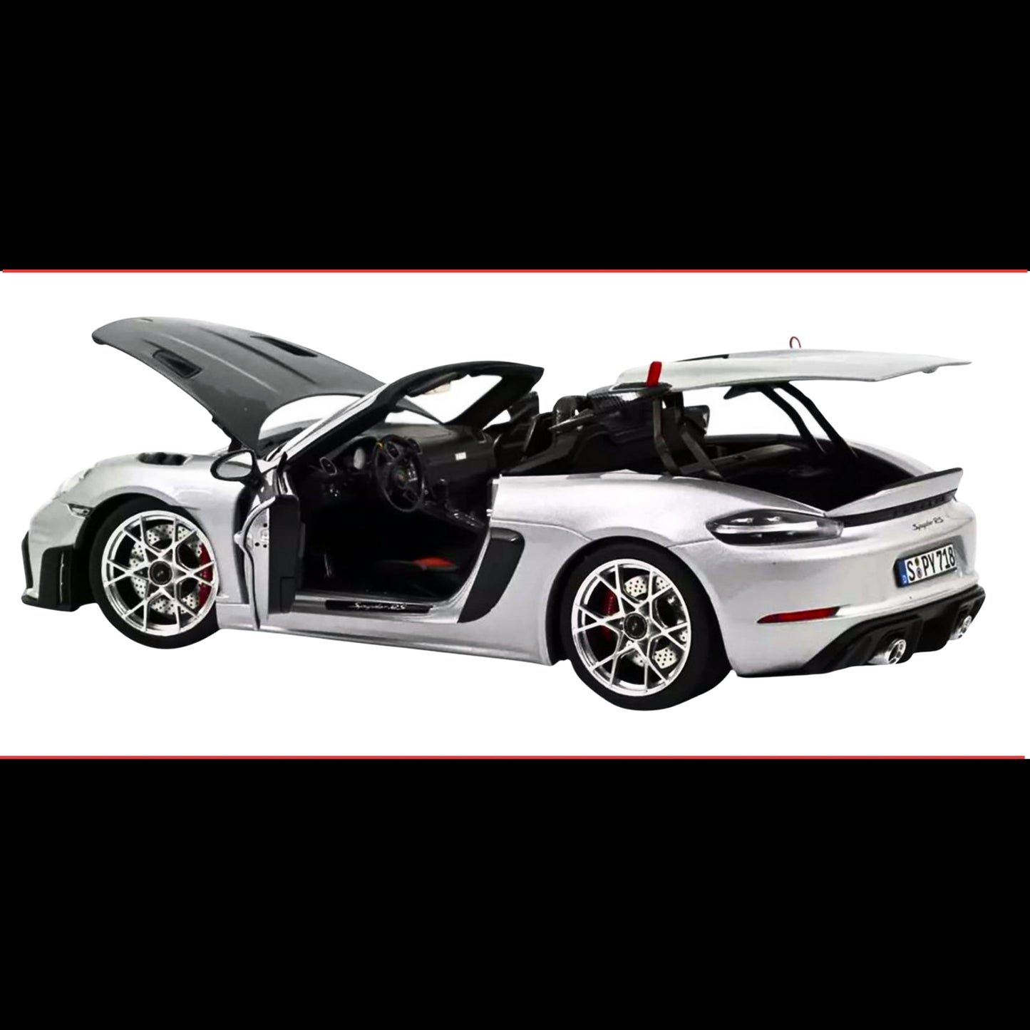 2023 Porsche 718 Spyder RS Weissach Pack GT Silver Metallic with Carbon Hood, Norev