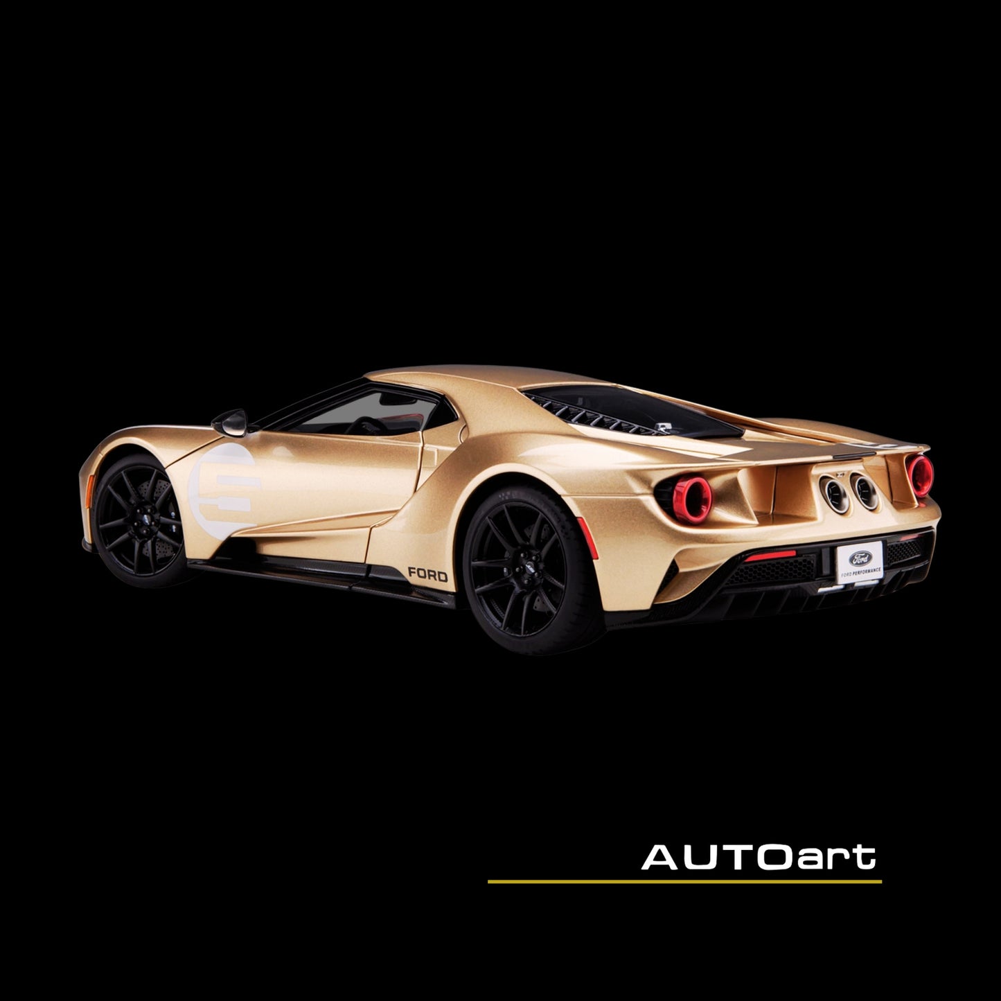 Ford GT Heritage Edition #5 "Holman Moody" Gold Metallic with Red and White Graphics 1/18 Model Car by Autoart
