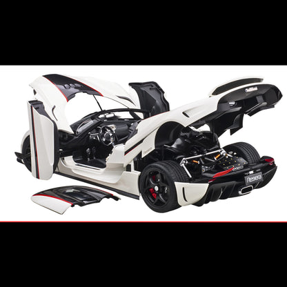 Koenigsegg Regera White with Black Carbon and Red Stripes 1/18 Model Car by Autoart