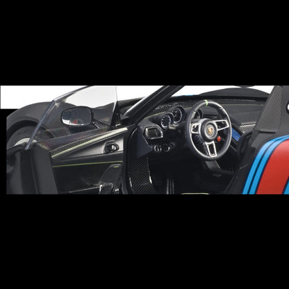 Porsche 918 Spyder Weissach Package Black/ Martini Livery #15 1/18 Model Car by Autoart