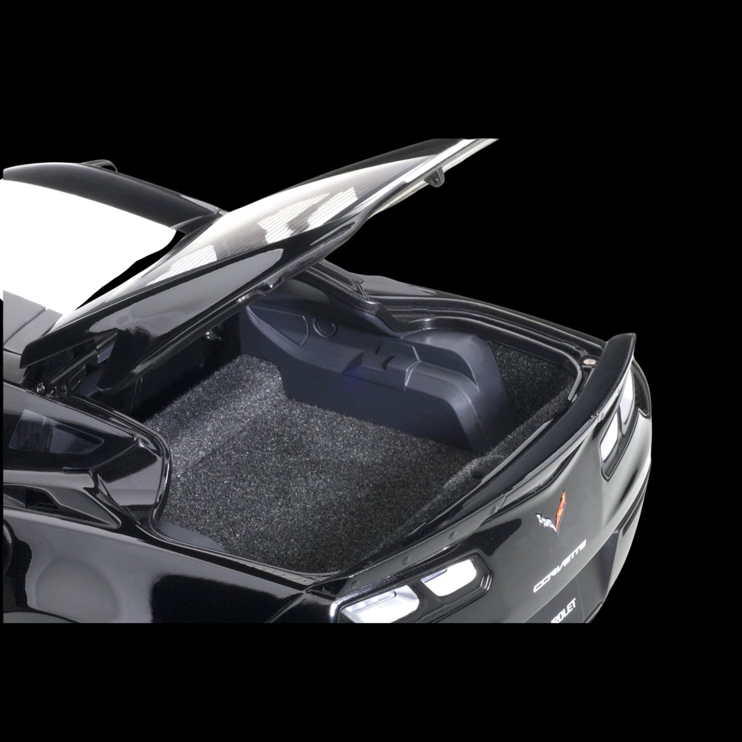 2017 Chevrolet Corvette C7 Grand Sport Black with White Stripe and Yellow Fender Hash Marks 1/18 Model Car by Autoart