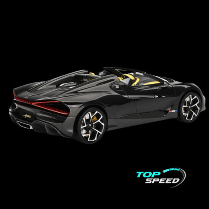 Bugatti W16 Mistral Black with Yellow Interior 1/18 Model Car by Top Speed