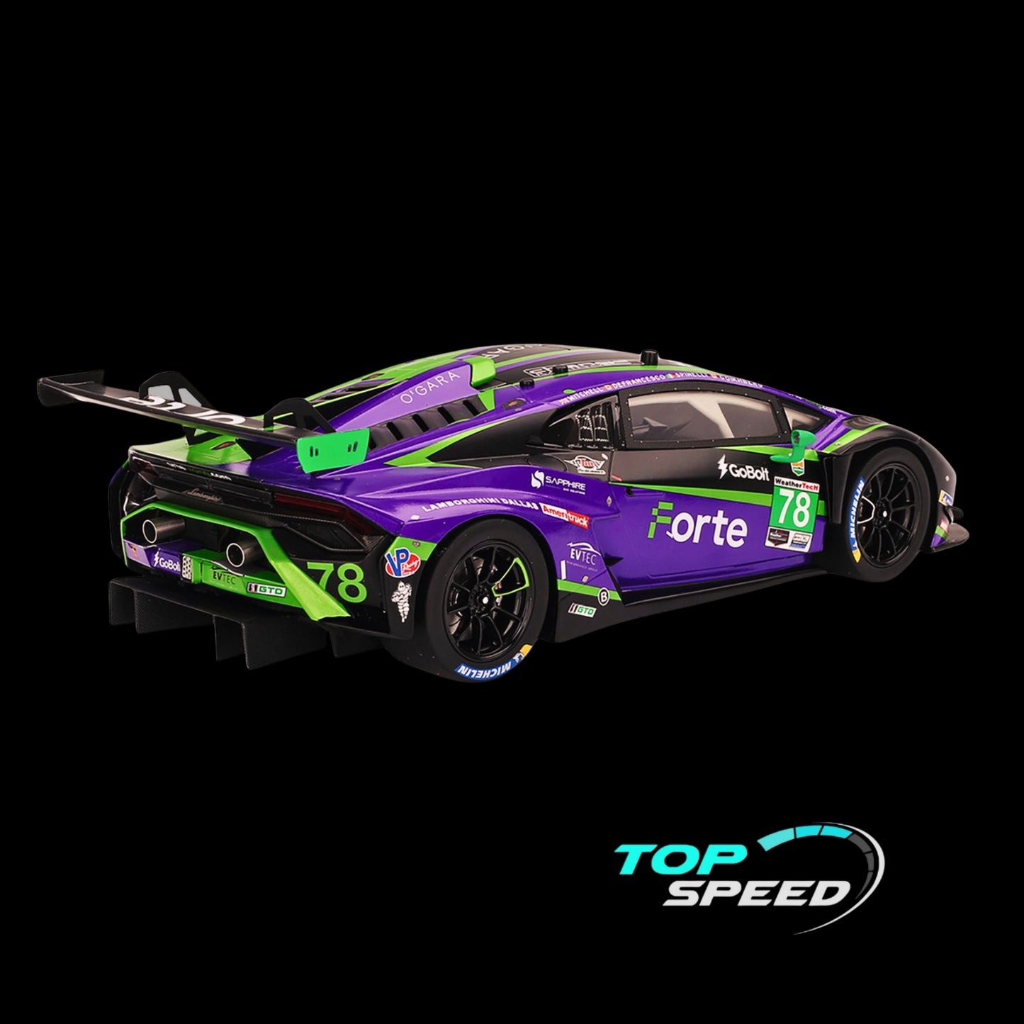 Lamborghini Huracan GT3 EVO2 #78 Devlin DeFrancesco - Misha Goikhberg - Sandy Mitchell - Loris Spinelli "Forte Racing" IMSA "24 Hours of Daytona" (2024) 1/18 Model Car by Top Speed