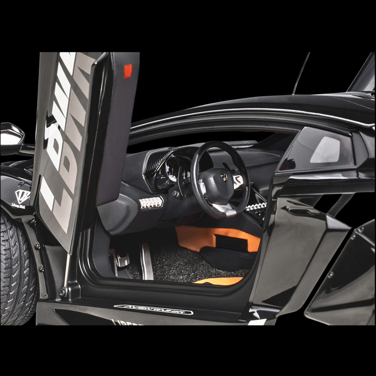 Lamborghini Aventador Liberty Walk LB-Works Livery Black with Carbon Hood Limited Edition 1/18 Model Car by Autoart