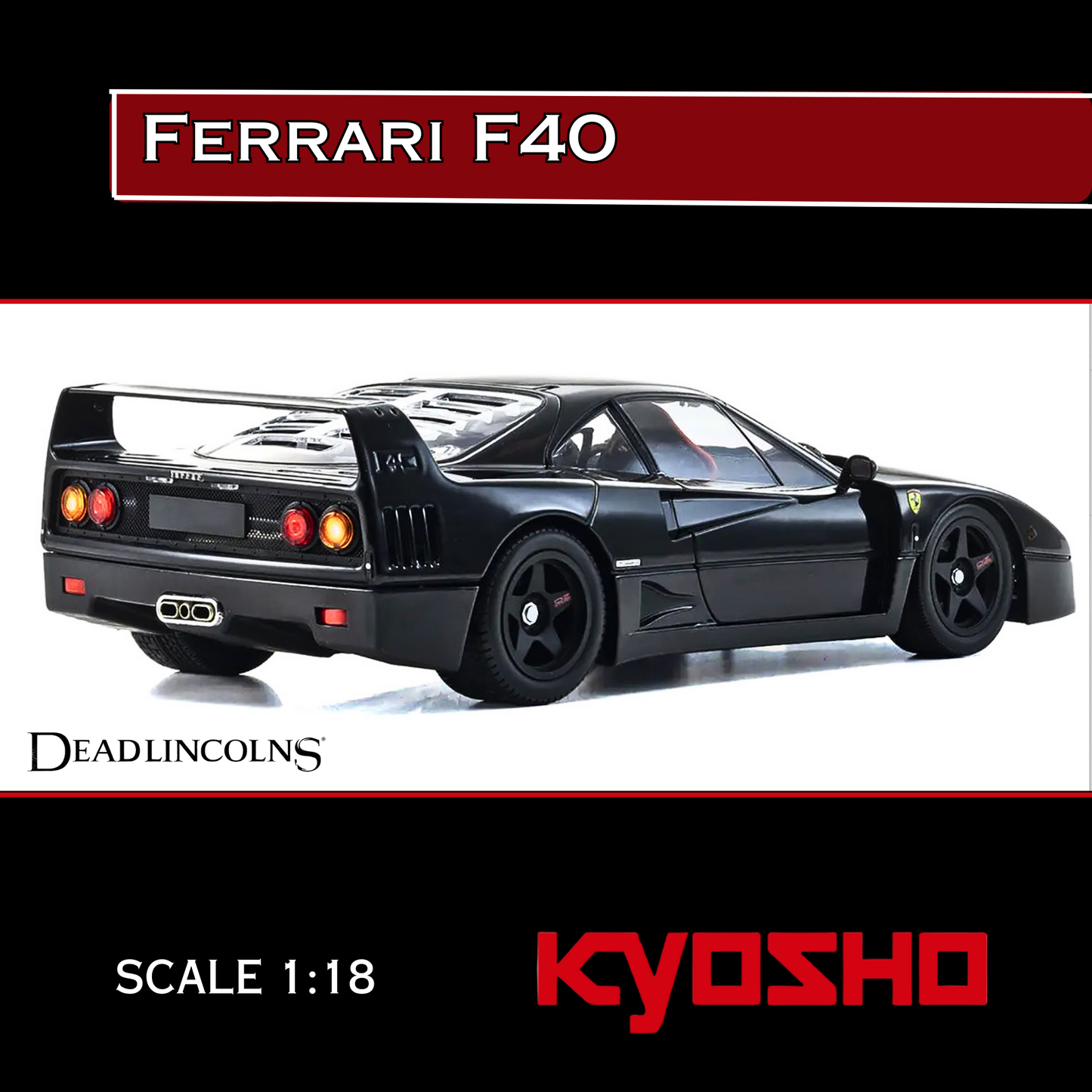 Ferrari F40 Black 1/18 Diecast Model Car by Kyosho