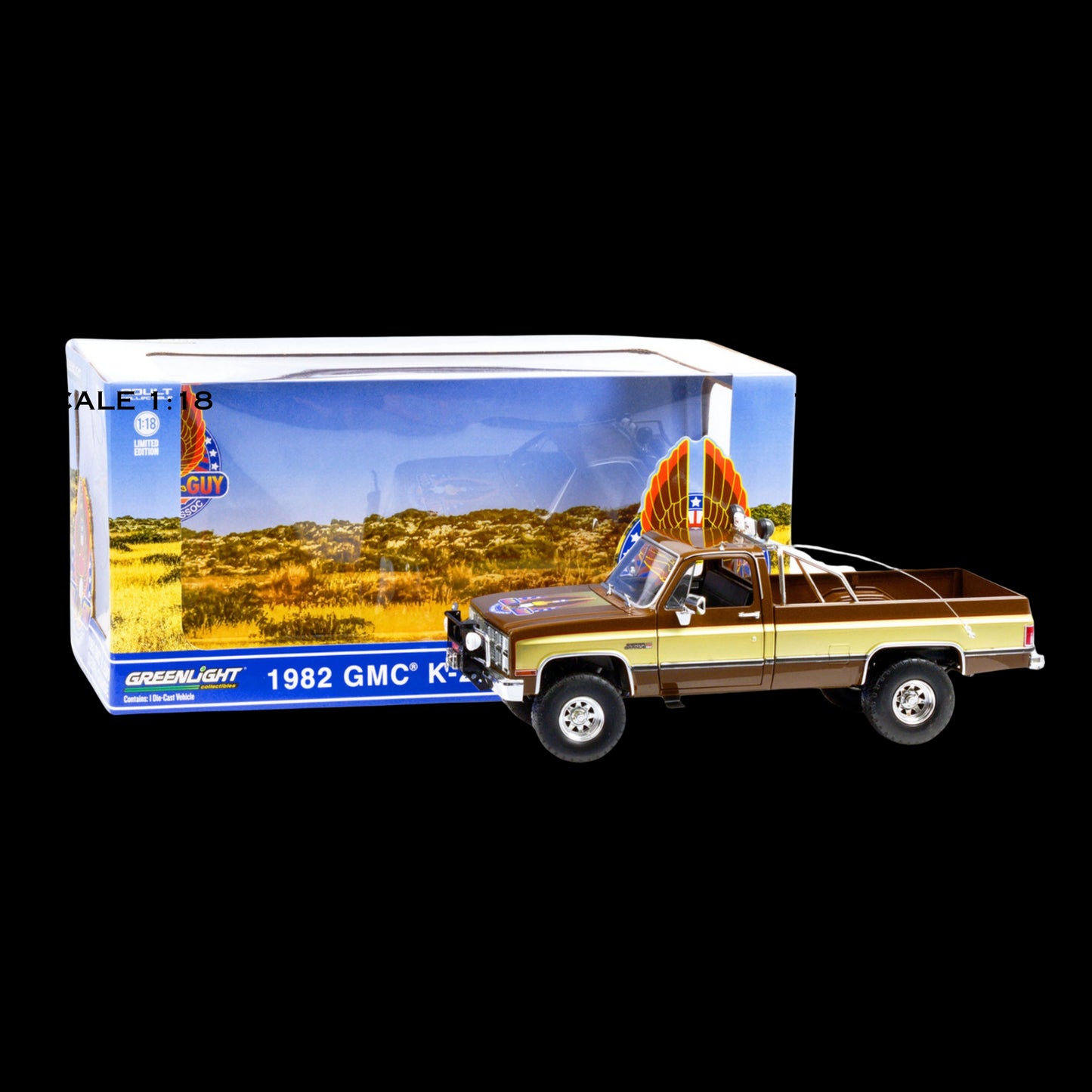 1982 GMC K-2500 Sierra Grande Pickup Truck Brown with Gold Sides "Fall Guy Stuntman Association" "The Fall Guy" (1981-1986) TV Series 1/18 Diecast Model Car by Greenlight
