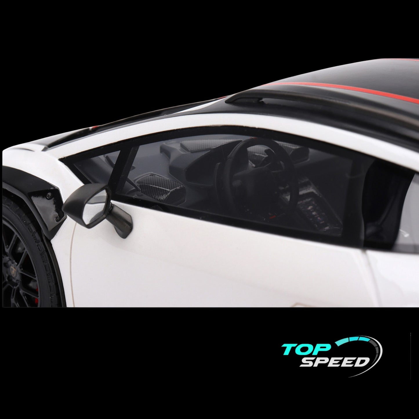 Lamborghini Huracan Sterrato Bianco Asopo White with Matt Black Top and Red Stripes 1/18 Model Car by Top Speed