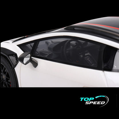 Lamborghini Huracan Sterrato Bianco Asopo White with Matt Black Top and Red Stripes 1/18 Model Car by Top Speed