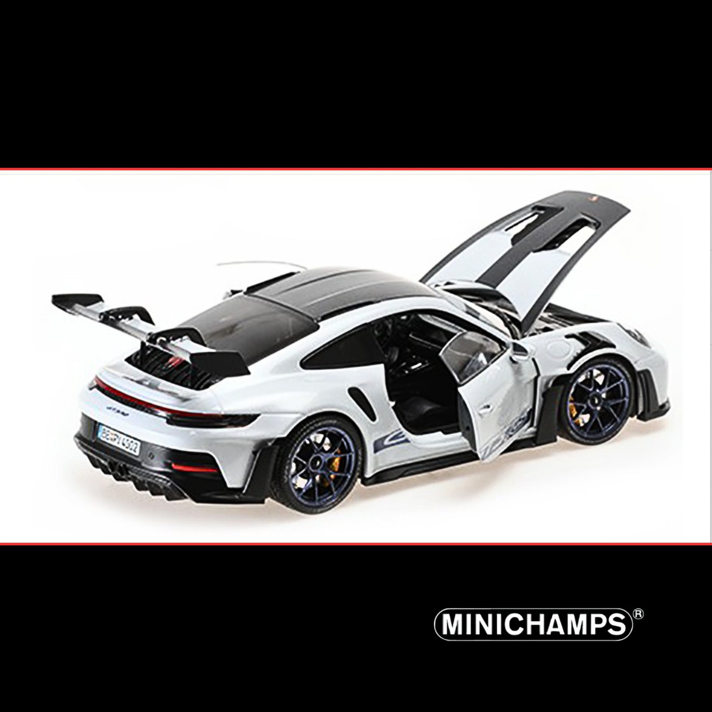 2022 Porsche 911 (992) GT3 RS "Weissach Package" Gray Metallic with Blue Accents Limited Edition to 649 pieces Worldwide 1/18 Diecast Model Car by Minichamps