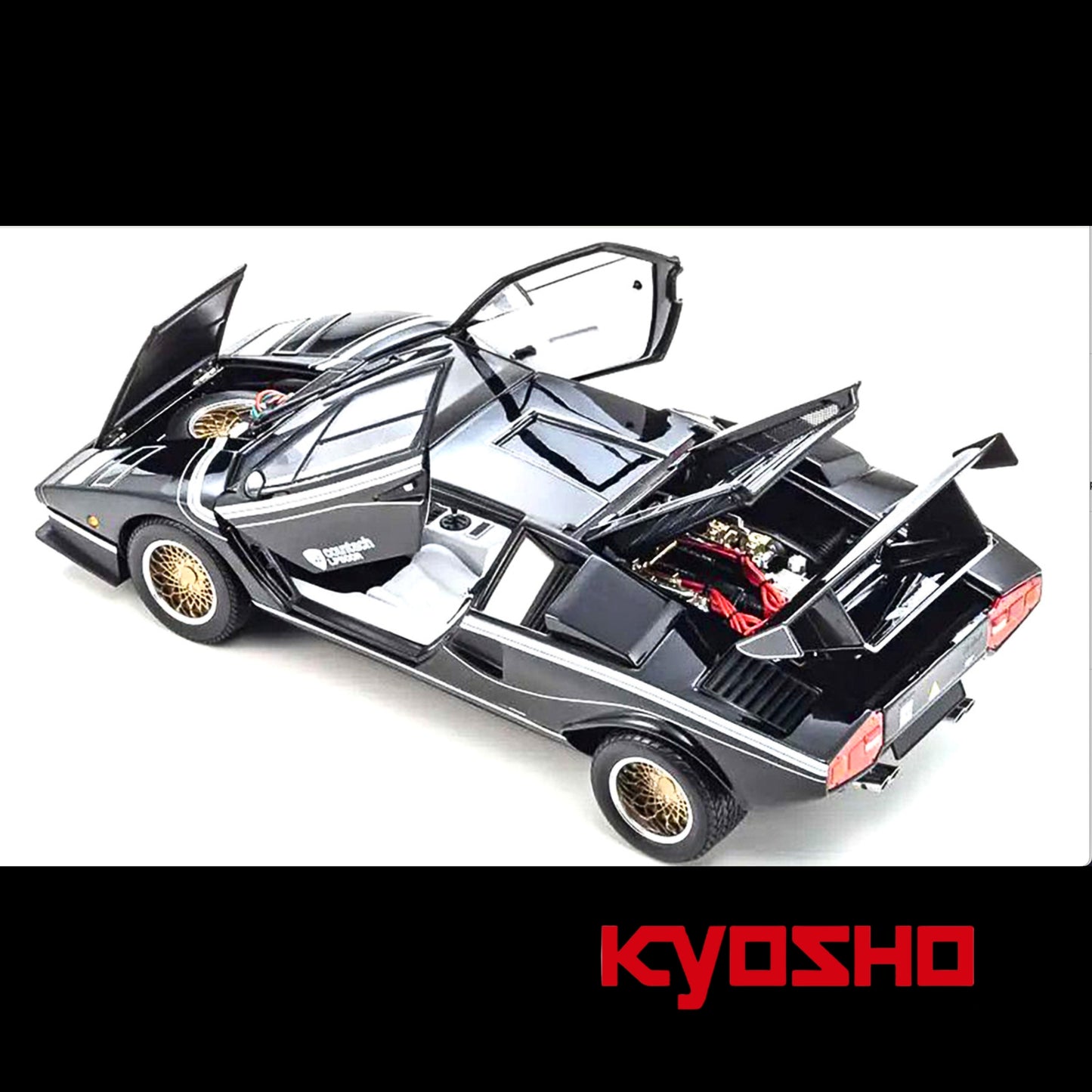 Lamborghini Countach LP 500R Black with White Interior 1/18 Diecast Model Car by Kyosho