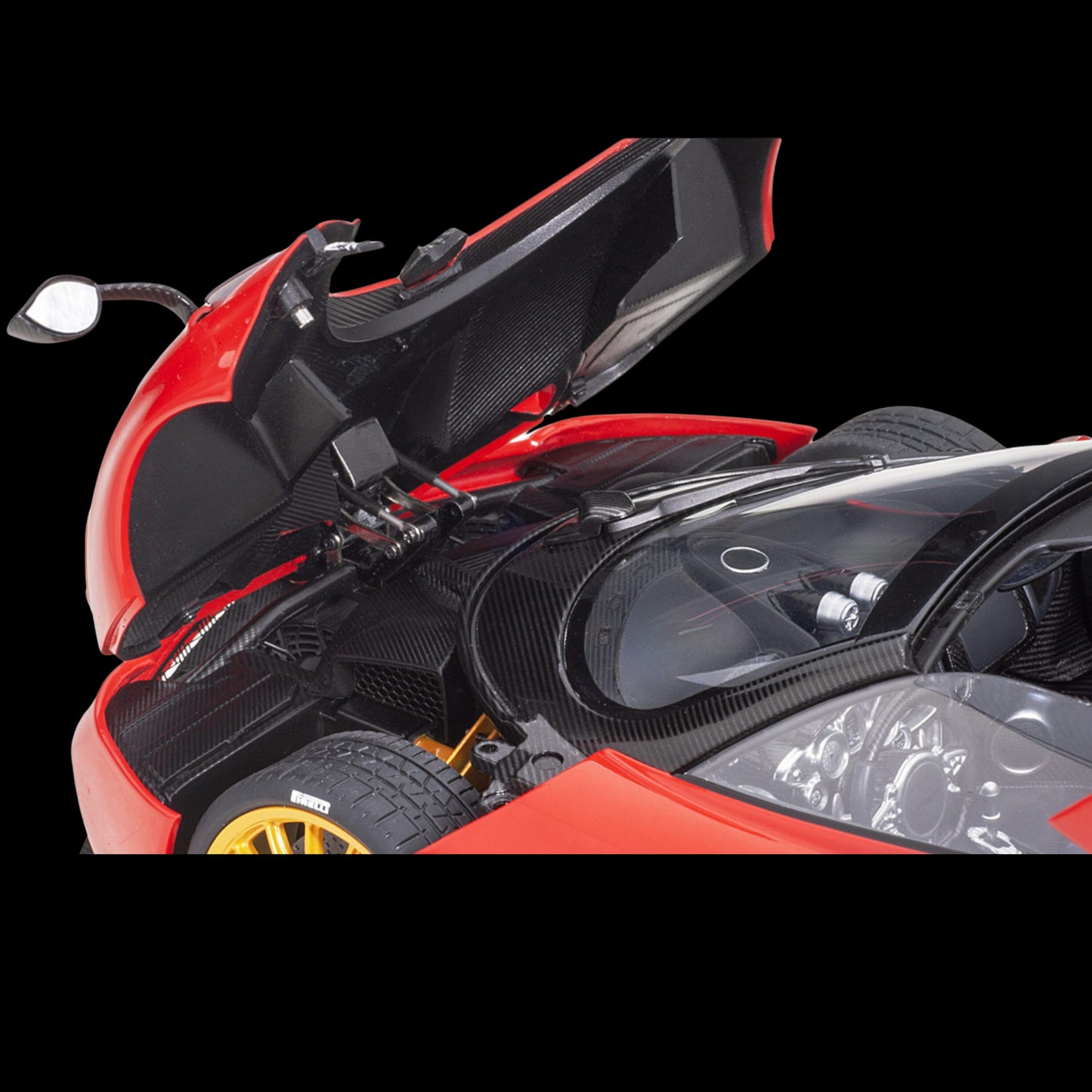 Pagani Huayra Roadster Rosso Monza Red and Carbon with Luggage Set 1/18 Model Car by Autoart
