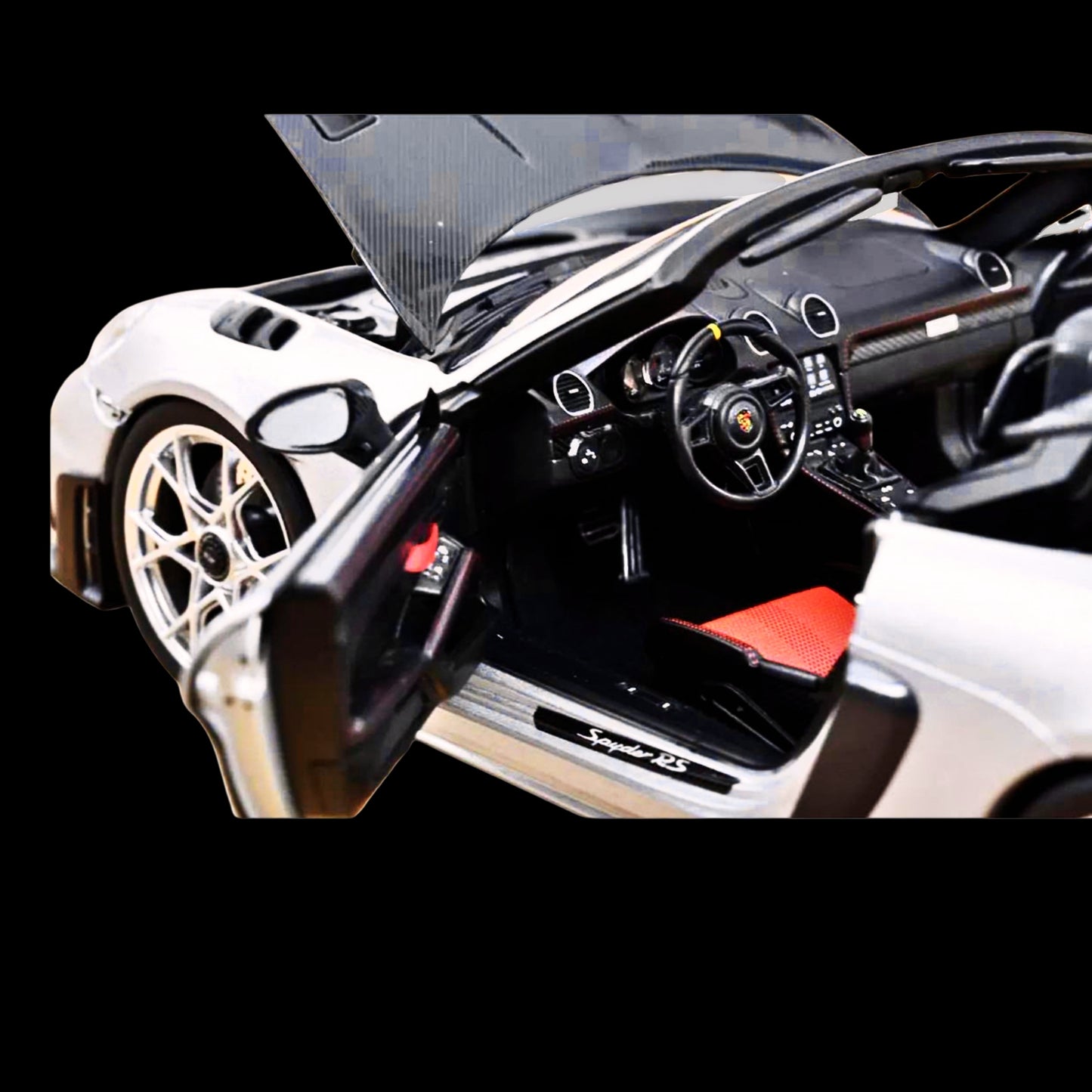 2023 Porsche 718 Spyder RS Weissach Pack GT Silver Metallic with Carbon Hood, Norev