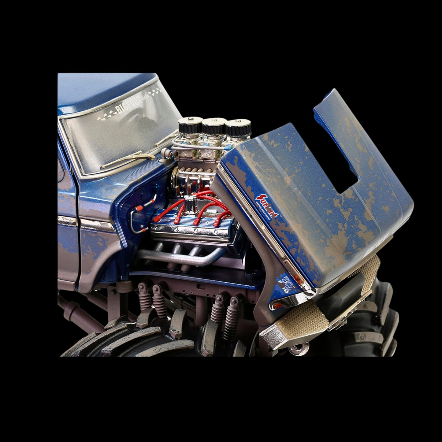 1974 Ford F-250 Monster Truck with 66-Inch Tires Blue "Bigfoot #1" (Dirty Version) "Kings of Crunch" Series 1/18 Diecast Model Car by Greenlight