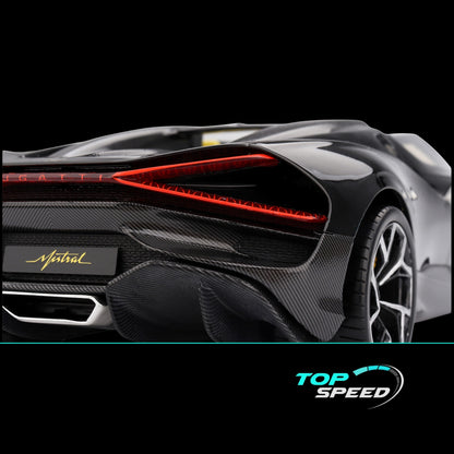 Bugatti W16 Mistral Black with Yellow Interior 1/18 Model Car by Top Speed