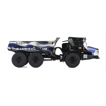 Diecast Masters CAT 745 Articulated Dump Truck “Back the Blue” Brent Scarbrough & Co. Black 1/50 Diecast Model (High Line Series)