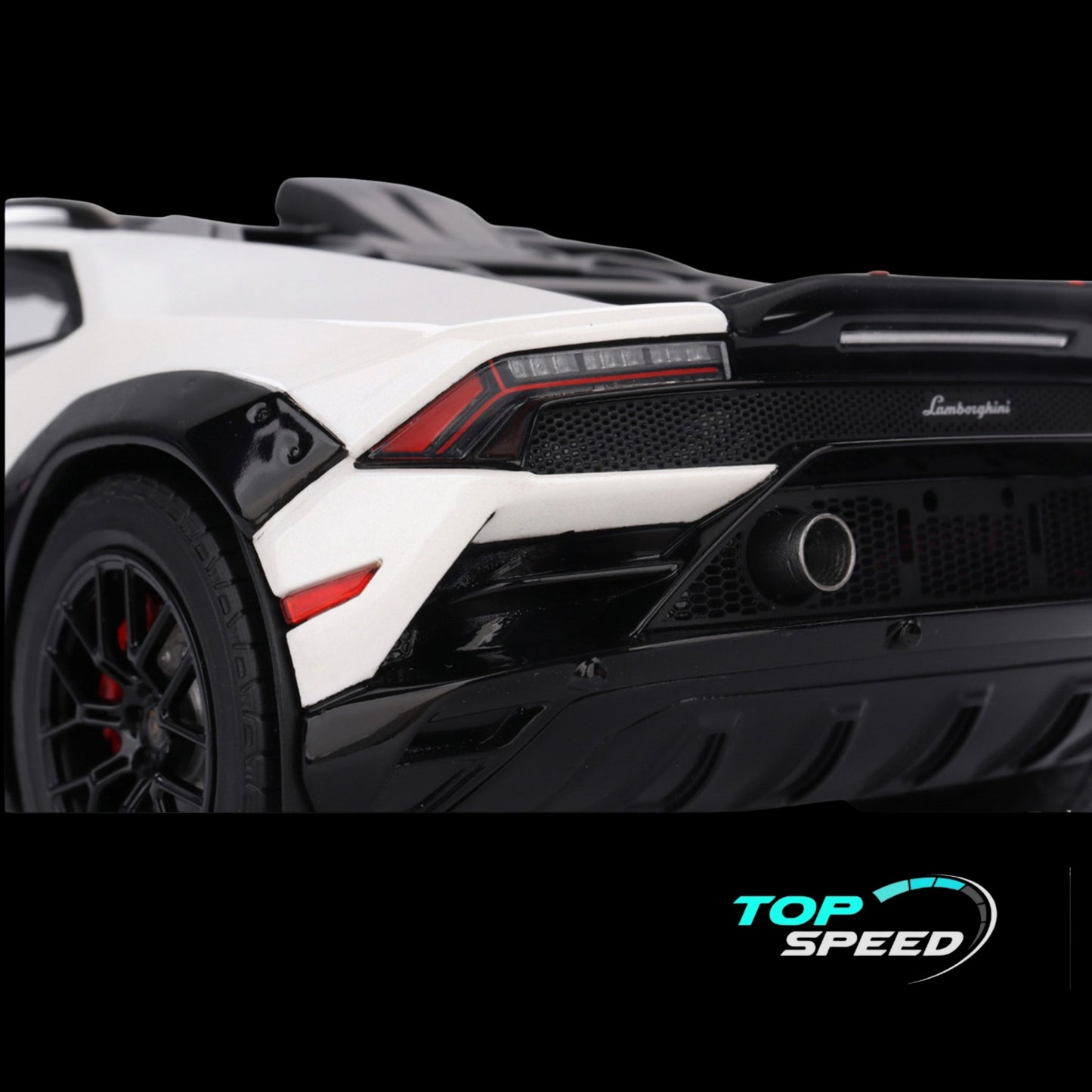 Lamborghini Huracan Sterrato Bianco Asopo White with Matt Black Top and Red Stripes 1/18 Model Car by Top Speed