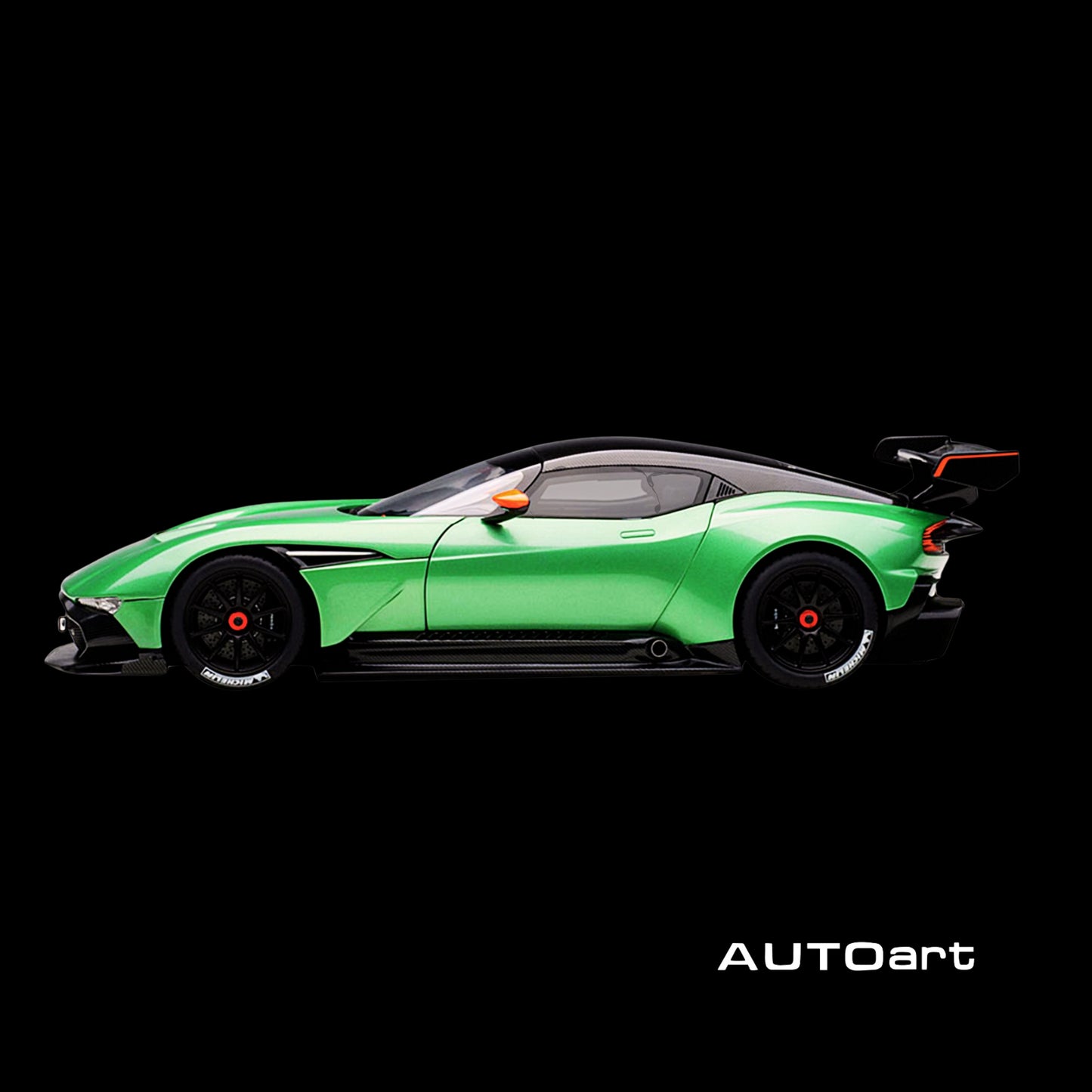 Aston Martin Vulcan Apple Tree Green Metallic with Orange Accents and Carbon Top 1/18 Model Car by Autoart