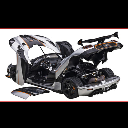 Koenigsegg Agera RS Moon Silver with Carbon and Orange Accents 1/18 Model Car by Autoart