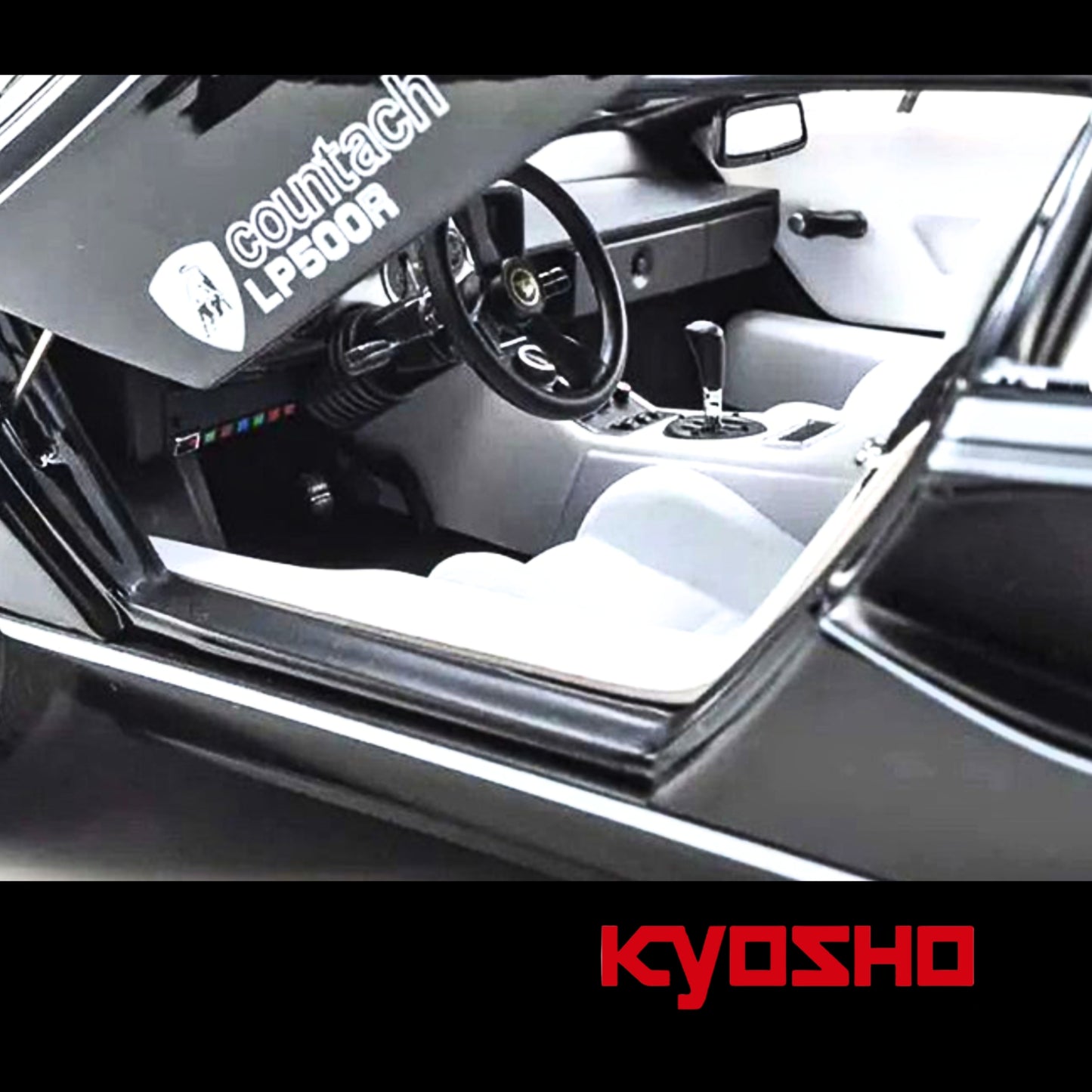 Lamborghini Countach LP 500R Black with White Interior 1/18 Diecast Model Car by Kyosho
