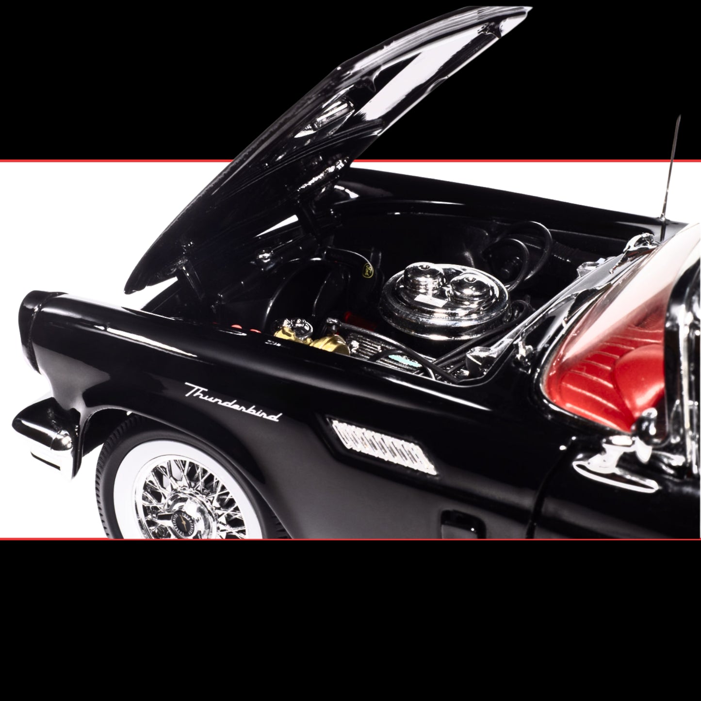Auto World 1957 Ford Thunderbird Black w/ White Top & Red Interior 1/18 Diecast Model Car (American Muscle)