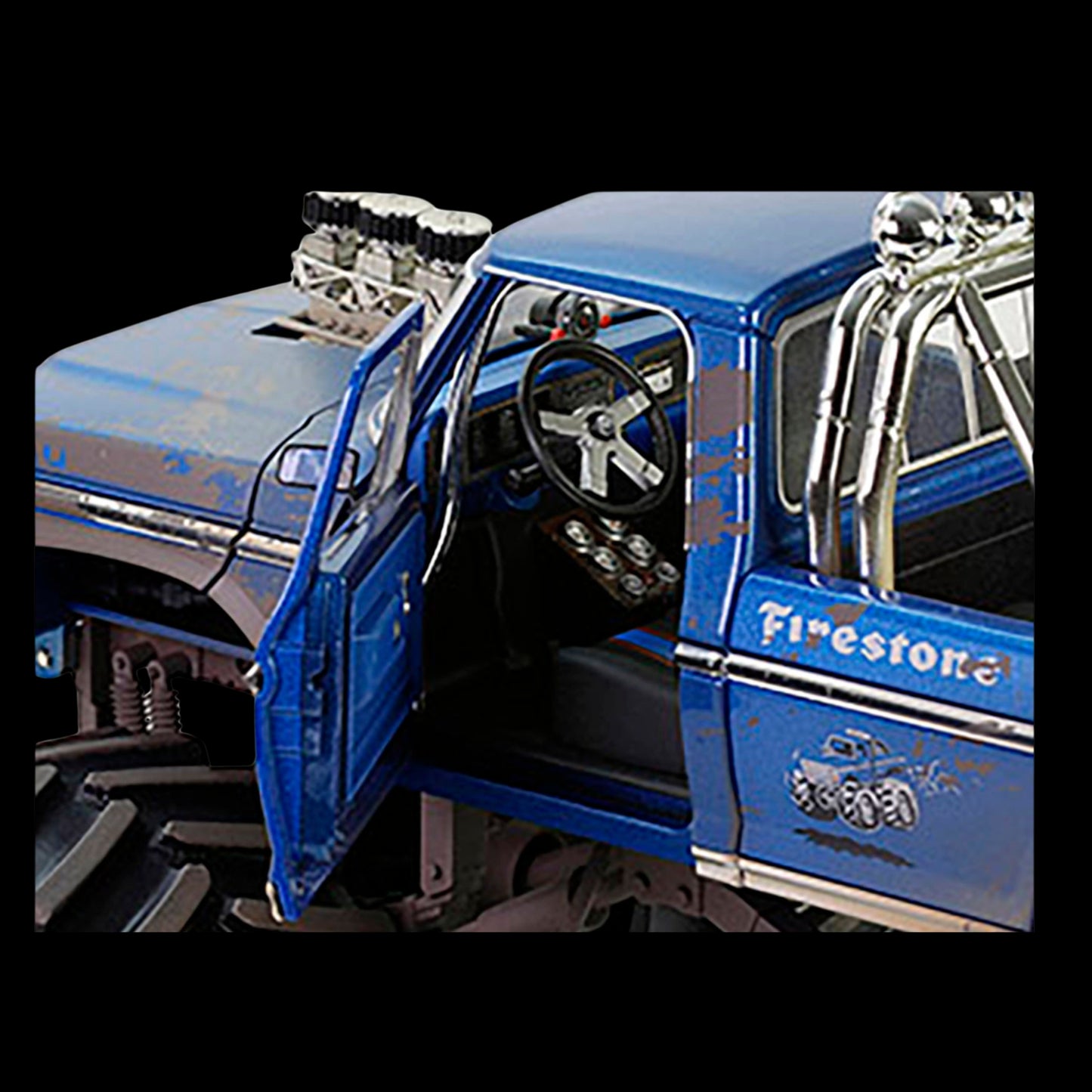 1974 Ford F-250 Monster Truck with 66-Inch Tires Blue "Bigfoot #1" (Dirty Version) "Kings of Crunch" Series 1/18 Diecast Model Car by Greenlight