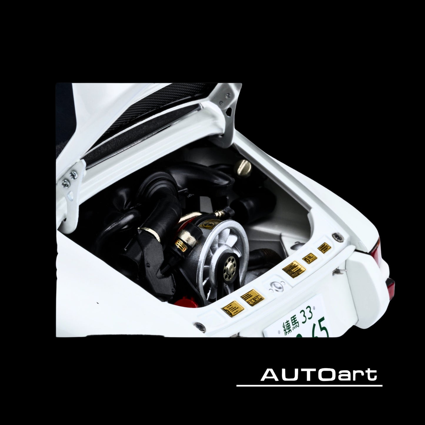 Porsche 911 Carrera 2.7 RS "The Circuit Wolf" White with Red Stripes and Wheels with Hood Graphics 1/18 Model Car by Autoart