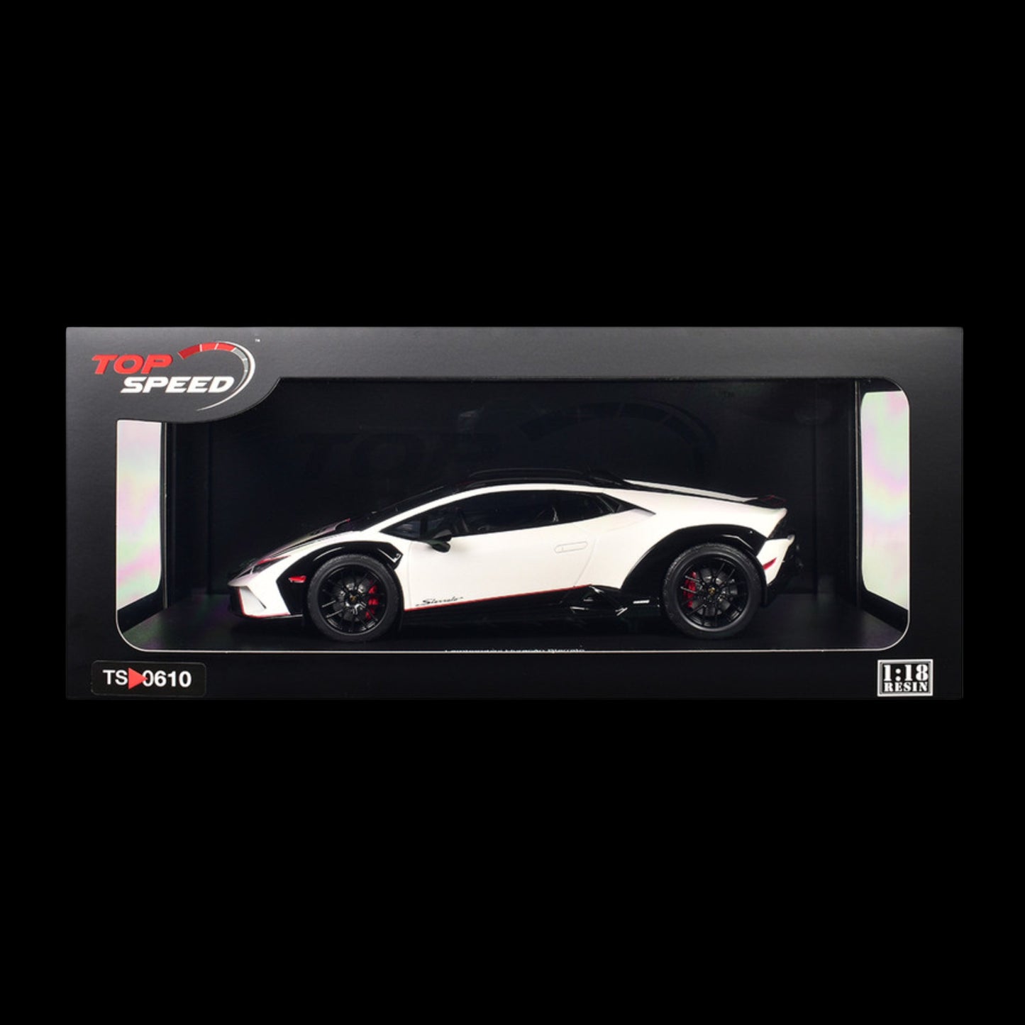 Lamborghini Huracan Sterrato Bianco Asopo White with Matt Black Top and Red Stripes 1/18 Model Car by Top Speed