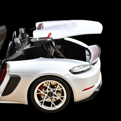2023 Porsche 718 Spyder RS Weissach Pack GT Silver Metallic with Carbon Hood, Norev