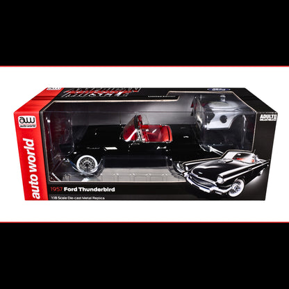 Auto World 1957 Ford Thunderbird Black w/ White Top & Red Interior 1/18 Diecast Model Car (American Muscle)